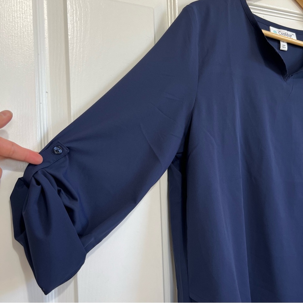 Coolibar Santa Barbara Tunic Top with Roll-up Sleeves in Navy UPF 50+ Size Large - Picture 8 of 14